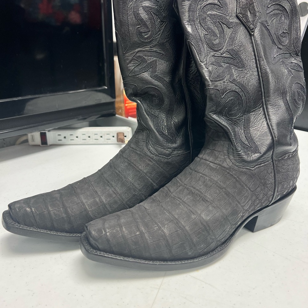 Kemo Sabe caiman Black Leather Cowboy Boots
